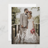 たった今結婚しましたホワイトレタリングオーバーレイ写真 案内ポストカード (正面/裏面)
