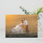 たった今結婚しましたホワイト結婚の発表写真カード 案内状 (スタンド正面)