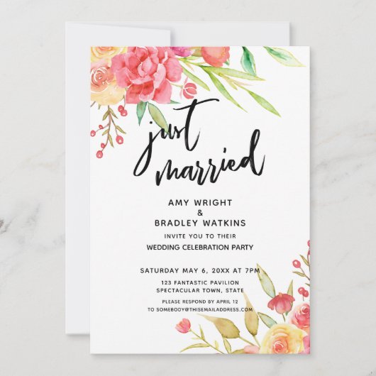 たった今結婚しましたボホフラワーズウェディングレセプション 招待状 (正面)