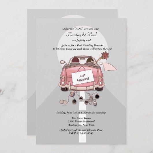 たった今結婚しましたポス結婚ブルンチ招待状 – グレー 招待状 (正面/裏面)