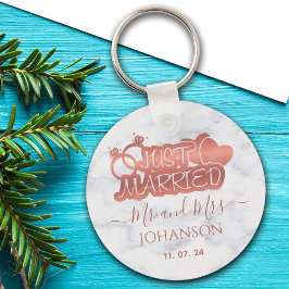 たった今結婚しましたミスター&ミセスバラ金ゴールドホワイトマーブル キーホルダー