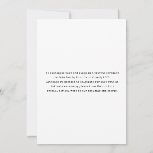 たった今結婚しましたミニマルタイプライターの写真の取り出し 案内状 (裏面)