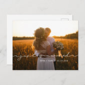 たった今結婚しましたミニマルモダン主義の手書き写真 案内ポストカード (正面/裏面)