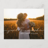 たった今結婚しましたミニマルモダン主義の手書き写真 案内ポストカード (正面)