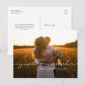 たった今結婚しましたミニマルモダン主義の手書き写真 案内ポストカード (正面/裏面)