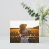 たった今結婚しましたミニマルモダン主義の手書き写真 案内ポストカード (スタンド正面)