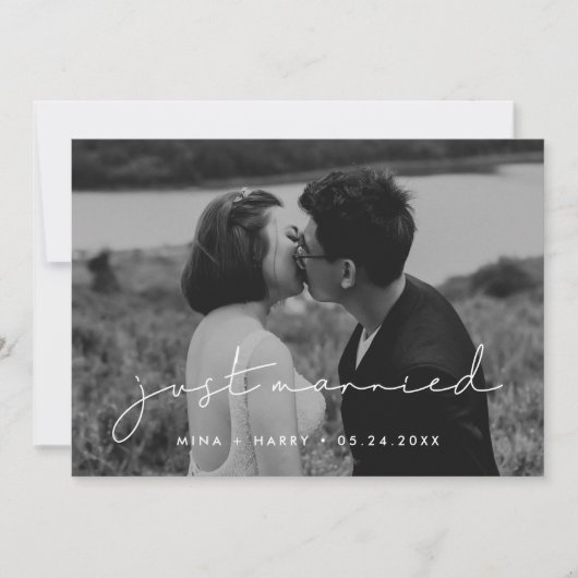 たった今結婚しましたミニマル手書き写真 案内状