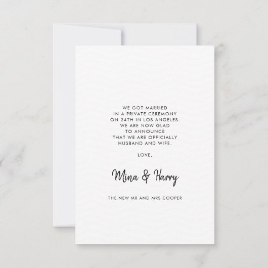 たった今結婚しましたミニマル発表フォトカード 案内状 (裏面)