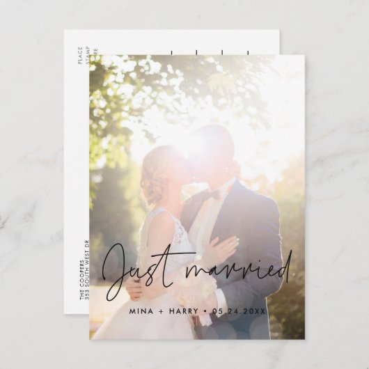 たった今結婚しましたミニマル発表写真 ポストカード (正面/裏面)