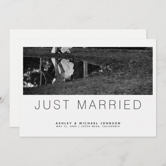 たった今結婚しましたミニマル結婚主義写真の発表 招待状 (正面/裏面)