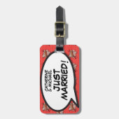 たった今結婚しましたメッセージ音声バブルおもしろいレトロ ラゲッジタグ (正面縦)