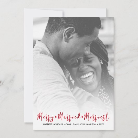 たった今結婚しましたメリークリスマスホリデー写真 シーズンカード (正面)