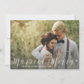 たった今結婚しましたモダンとスターメリーリーホリデーフォト シーズンカード (正面)