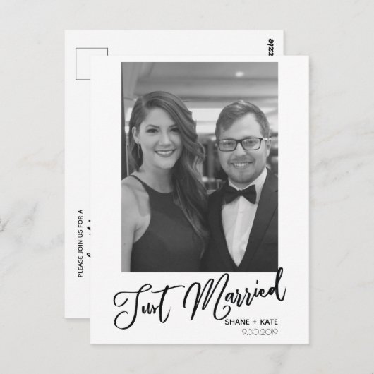 たった今結婚しましたモダンの発表結婚写真 ポストカード (正面/裏面)