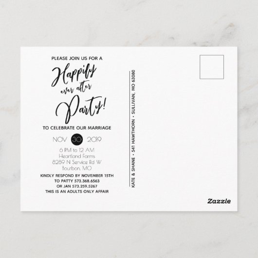 たった今結婚しましたモダンの発表結婚写真 ポストカード (裏面)