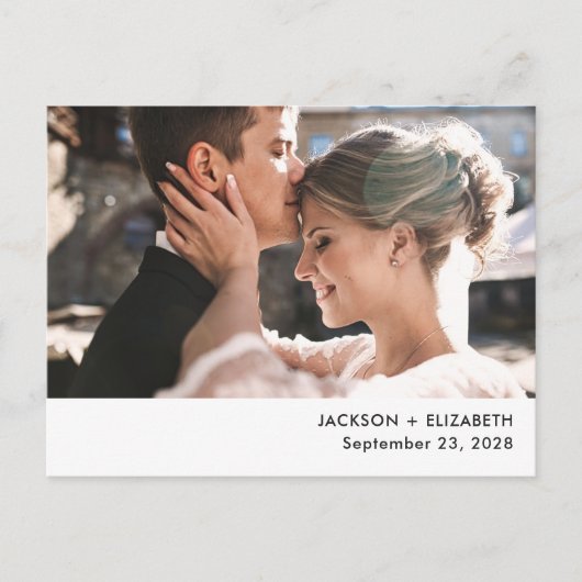 たった今結婚しましたモダンの落成写真の発表 ポストカード (正面)