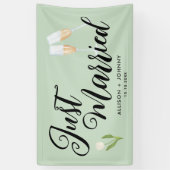 たった今結婚しましたモダンウェディングレセプションカー 横断幕 (縦)