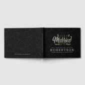 たった今結婚しましたモダングラムタイポグラフィブラックダマスク ゲストブック (全面)