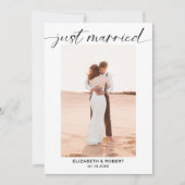 たった今結婚しましたモダンスクリプミニマルト結婚写真 案内状 (正面)