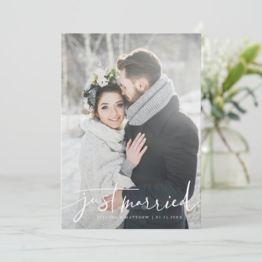 たった今結婚しましたモダンス結婚クリプトの写真 案内状 (スタンド正面)