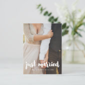 たった今結婚しましたモダンタイポグラフィ結婚の写真 ポストカード (スタンド正面)
