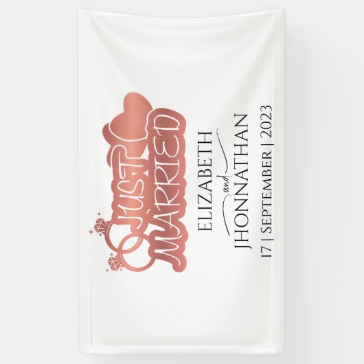 たった今結婚しましたモダンバラゴールドフォイルハートカップル 横断幕