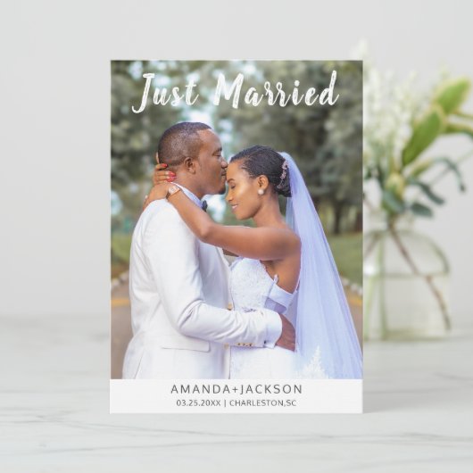 たった今結婚しましたモダンフォト結婚ズ 案内状 (スタンド正面)