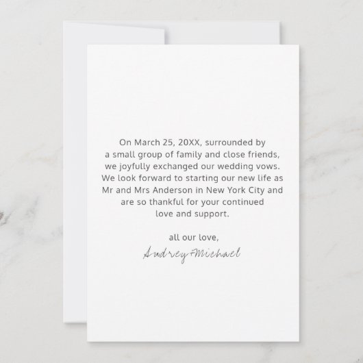 たった今結婚しましたモダンフォト結婚ズ 案内状 (裏面)