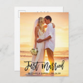 たった今結婚しましたモダンブラシスクリプトの写真 ポストカード (正面/裏面)