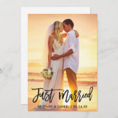 たった今結婚しましたモダンブラシスクリプトの写真 案内状 (正面/裏面)