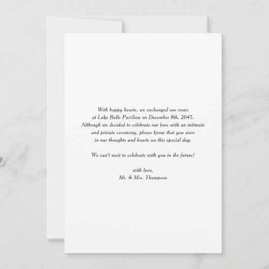 たった今結婚しましたモダンブラシ結婚書道 案内状 (裏面)