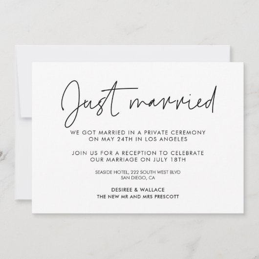 たった今結婚しましたモダンミニマル発表 招待状 (正面)