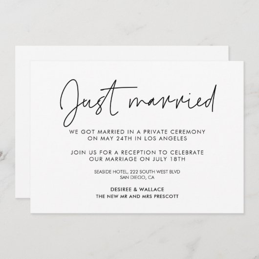 たった今結婚しましたモダンミニマル発表 招待状 (正面/裏面)