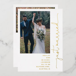 たった今結婚しましたモダン披露宴のみ2写真金ゴールド 箔招待状