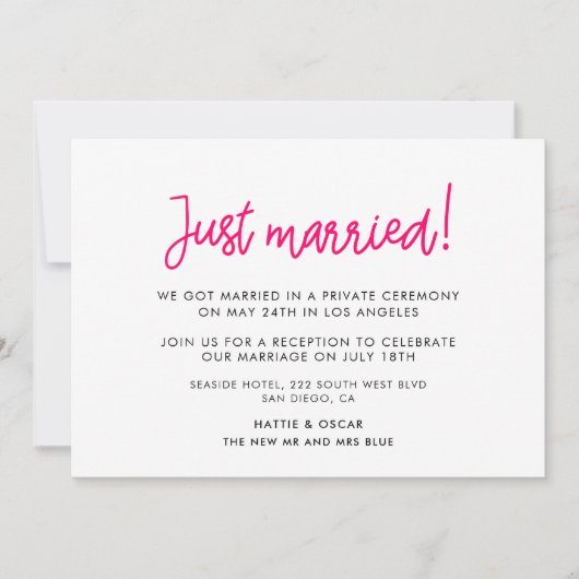 たった今結婚しましたモダン書の発表 招待状 (正面)