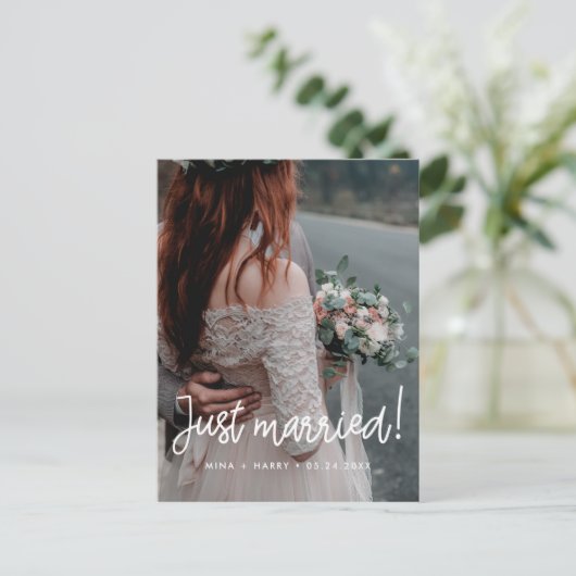 たった今結婚しましたモダン書結婚の写真 ポストカード (スタンド正面)