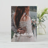 たった今結婚しましたモダン書道結婚の写真カード 案内状 (スタンド正面)