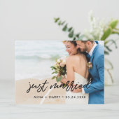 たった今結婚しましたモダン発表写真カード 案内状 (スタンド正面)