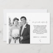 たった今結婚しましたモダン白黒の写真 案内状 (裏面)