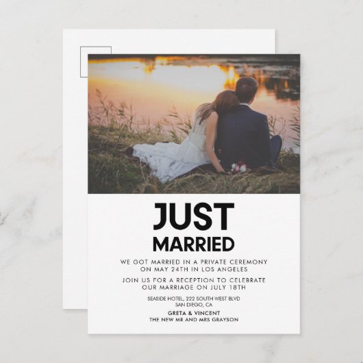 たった今結婚しましたモダン結婚の写真発表 ポストカード (正面/裏面)