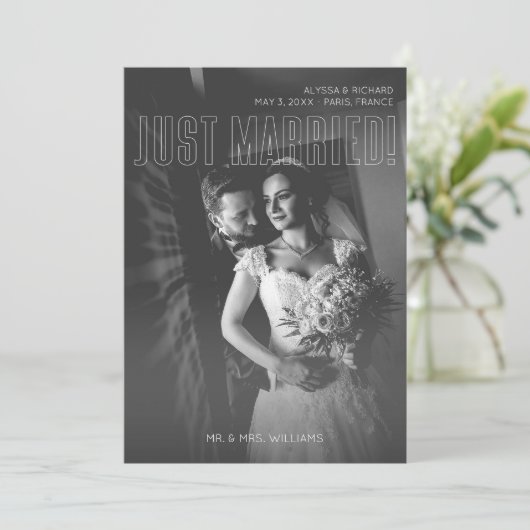 たった今結婚しましたモノクロ写真のお知らせ 招待状 (スタンド正面)