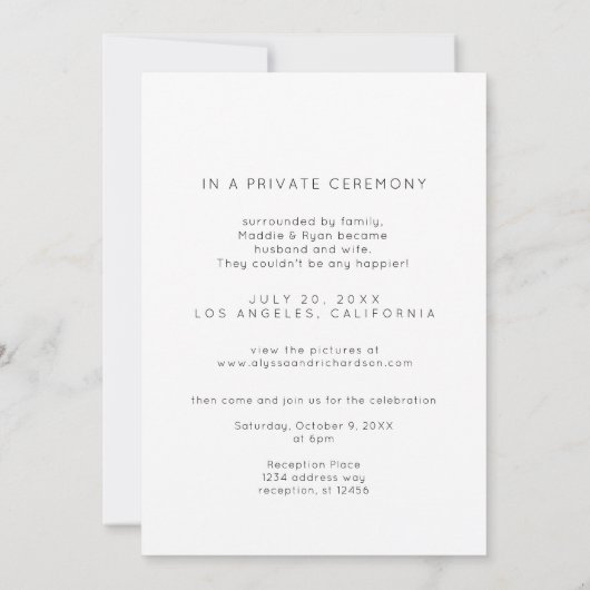 たった今結婚しましたモノクロ写真のお知らせ 招待状 (裏面)