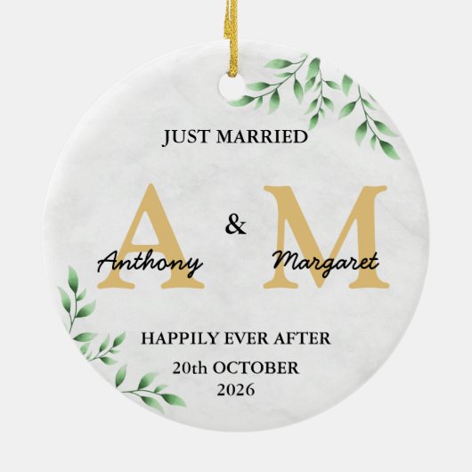 たった今結婚しましたモノグラム名2022年 セラミックオーナメント (裏面)