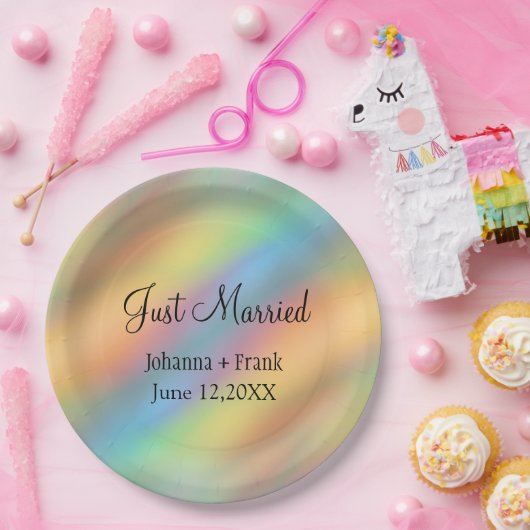 たった今結婚しましたレインボーカラー抽象芸術 ペーパープレート (パーティー)