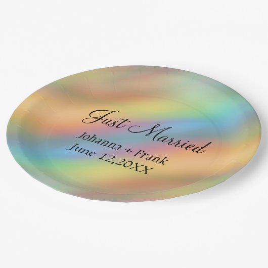 たった今結婚しましたレインボーカラー抽象芸術 ペーパープレート (アングル)