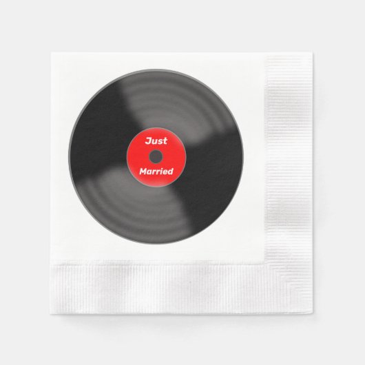 たった今結婚しましたレコード紙ナプキンス 縁ありカクテルナプキン (正面)