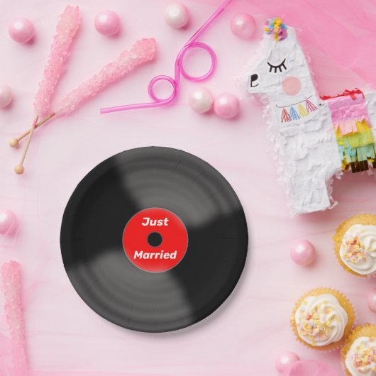 たった今結婚しましたレコード紙プレート ペーパープレート (パーティー)