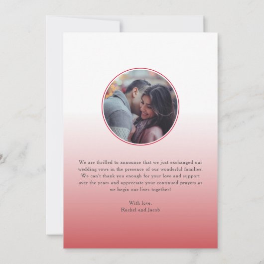 たった今結婚しましたレッドスクリプトフォトクリスマ結婚ス 案内状 (裏面)