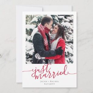 たった今結婚しましたレッドスクリプトフォトクリスマ結婚ス 案内状