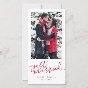 たった今結婚しましたレッドスクリプトフォトクリスマ結婚ス 案内状